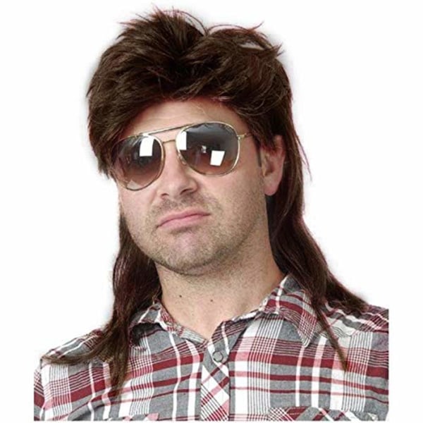 REMAKE Mullet Wigs For Men 70s 80s Masquerade Costumes Mens Brown Fancy Party Acc