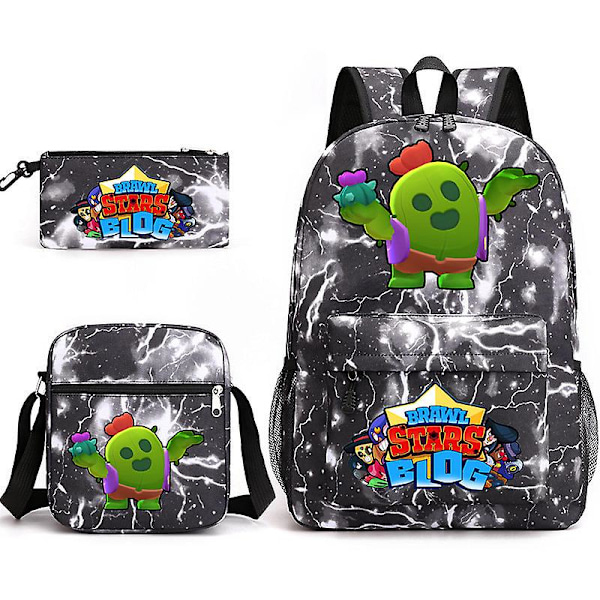 REMAKE BRAWL STARS Wilderness Battle Backpack Set with 3 Compartments for Male and Female Students, Shoulder Pad, sjx