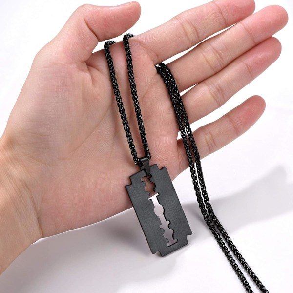 Halsband med utbytbara rakblad i rostfritt stål - Festpresent till barn, fars dag, examen, födelsedag Svart