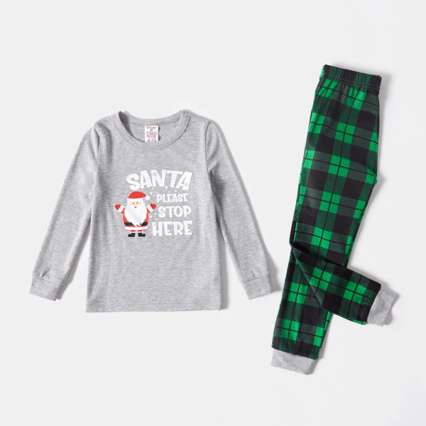 Santa och Tryckt Snygg Passform Grå Familj Matchande Långärmad Rutiga Pyjamas Set Grå Kvinna XL