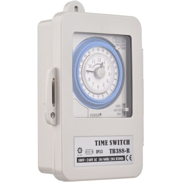 REMAKE 24-timers mekanisk timer 15 minutters timer Timer IP53 beskyttelsesklasse med batteri TB388R AC100-240V Grå