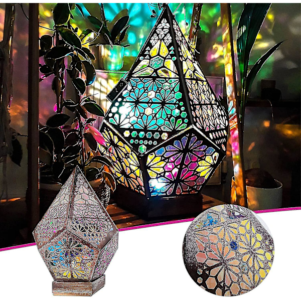 Stor Polstjerne Gulvlampe, Bohemisk Dekorativ Gulvlampe, LED Fargerik 3D Projeksjonslampe, Diamant Retro Lampe, Egnet for Hjem, Fest, Jul