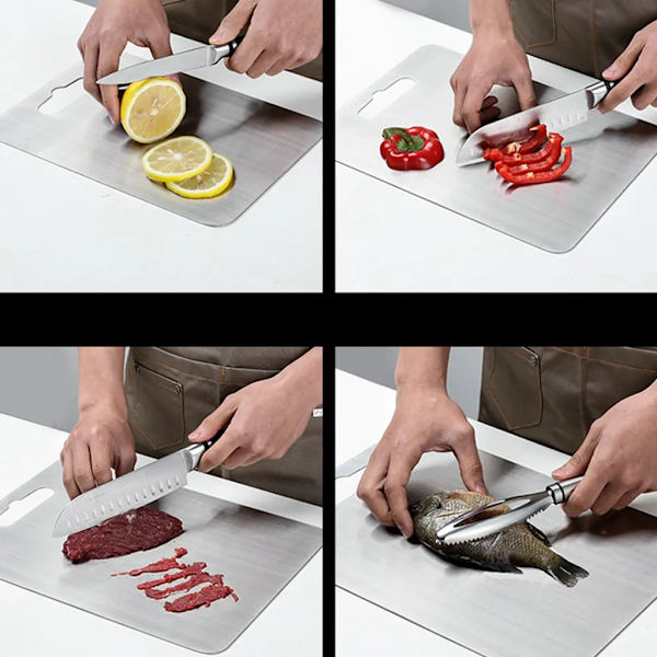 Titan skärbräda, rostfritt stål skärbräda, dubbelsidig titan för att skära kött, skärbräda för frukt, 34x23cm