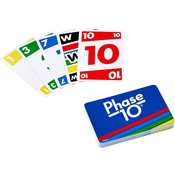 Mattel Games Phase 10 kortspill, sekvenser som i rummy, inneholder 108 kort, for hjemmet.