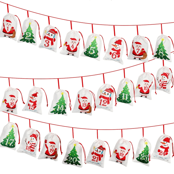 24 stk, 10.16*15.24cm Julekalender, DIY Kalenderpynt Juledekorasjoner til Hjem Nyttårsgaver, Gaveposer til Julefest 24stk/pakke