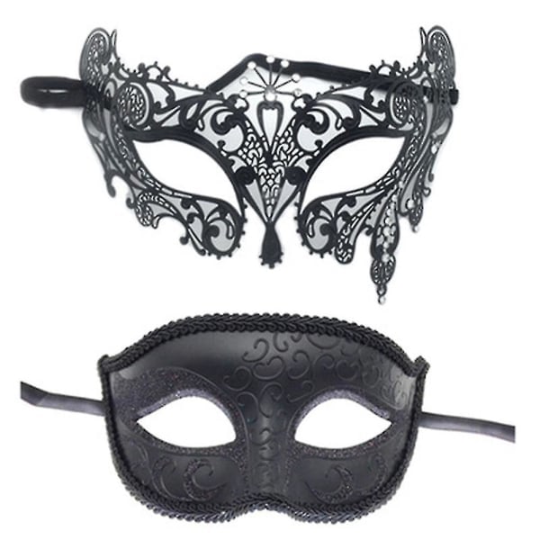 2 par masquerade masker sæt sorte halvansigt masker kompatibel med dansefest