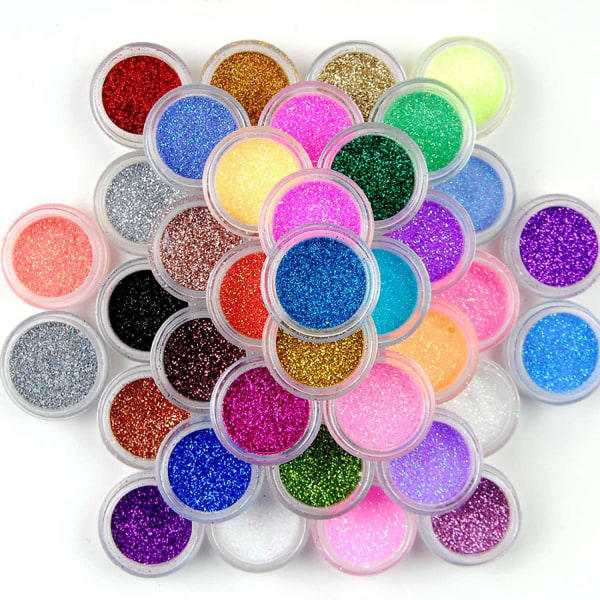 45 burkar glitter för nageldekoration multifärgad