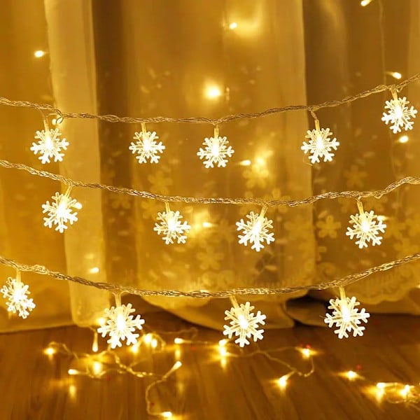 Julgran Snöflinga LED Ljussträng Heminredning Jultomte Presenter Nyårsdekoration Varm Ljus 1.5M 10LEDs batteri