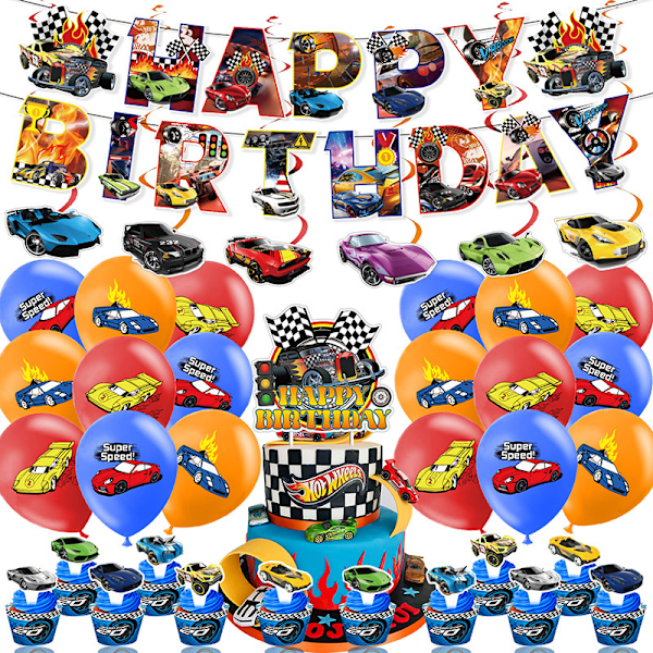 REMAKE Hot Wheels Bursdagsfest Dekorasjoner Banner Ballong Kake Dekorasjon Sett