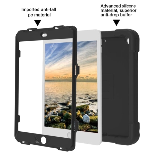 iPad 10.2 (2019/2020/2021) Kotelo 360 Hybrid Jalusta Musta