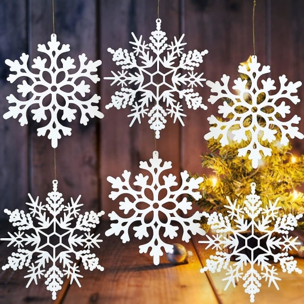 REMAKE 6-pack Stora Vita Snöflingor Dekorationer Stora Plast Glittrande Snöflinga för Vinter Inomhus Utomhus Julgran Fönster Rum Dekorationer Jätte