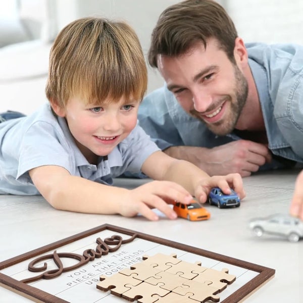 Pappas & Barns Namn Pusselbit DIY Skylt (8''x10''), Fars Dag Present Rustik Konst Dekoration på Skrivbord