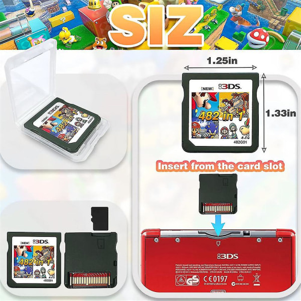 482 i 1 spilkort super kombinationsspilpatron spilkort super kombinationspatron til de fleste Ds / 2ds / 3ds konsoller af spilkonsoller