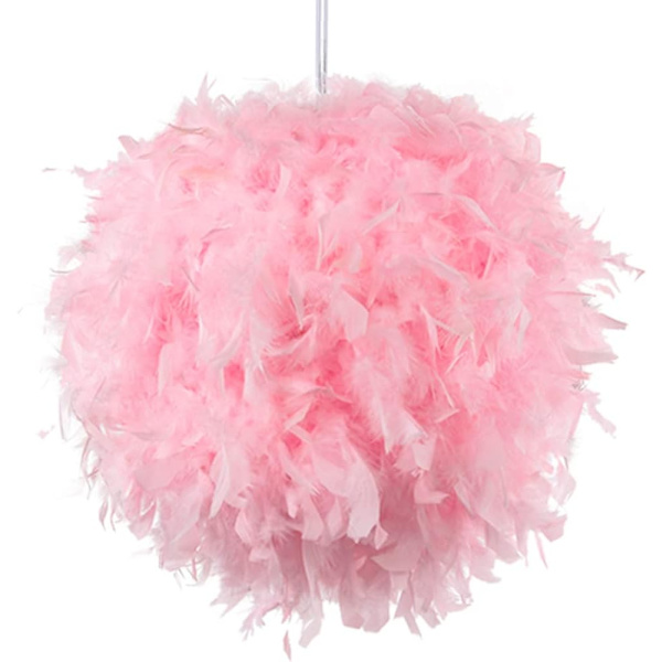 Rosa Fjærpendel, Moderne Kule-Lysekrone 30cm, E27 Taklampe Hengelys Dekorasjon, For Stue Soverom Barnerom