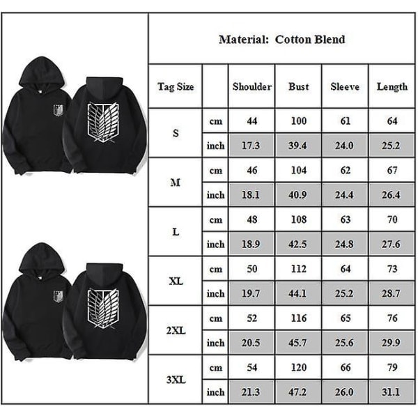 REMAKE Attack On Titan Hoodies för Vuxna Mode Casual Aot Survey Corps Tryckt Sweatshirt Toppar Långärmad Hoodie Presenter L