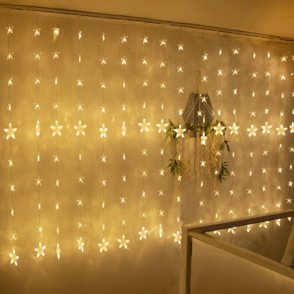 LED Stjerne Gardinlys, Stjernelysstreng, LED Feestjernelys 2m Stjerne Måne LED Gardin Girlande Bryllup Dekorativ Lampe Hjem Have Jul