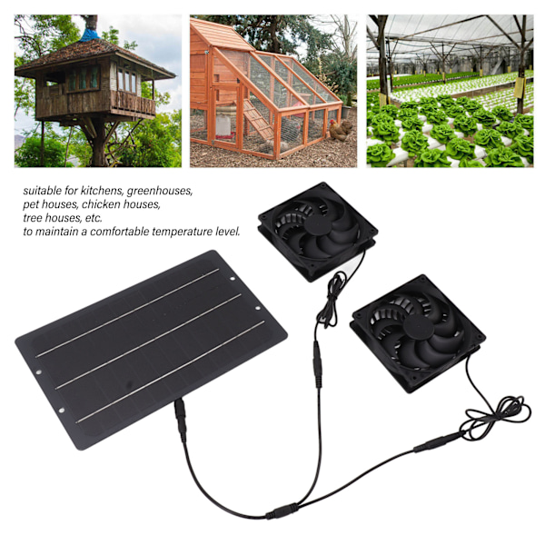 10W solpanel fläktkit väderbeständig solenergi driven dubbel avgasfläkt väggmonterad för hönshus växthus skjul