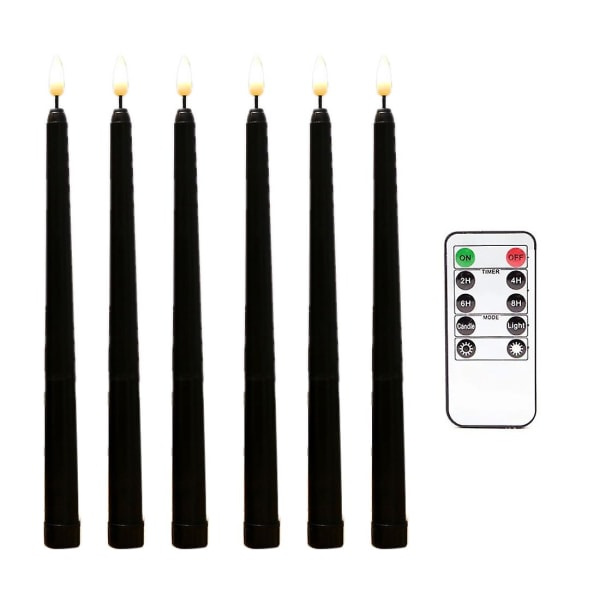 REMAKE 6 st Flameless svarta koniska ljus med flimmer, 10-knapps fjärrkontroll med timer, batteridrivna LED-ljus svarta