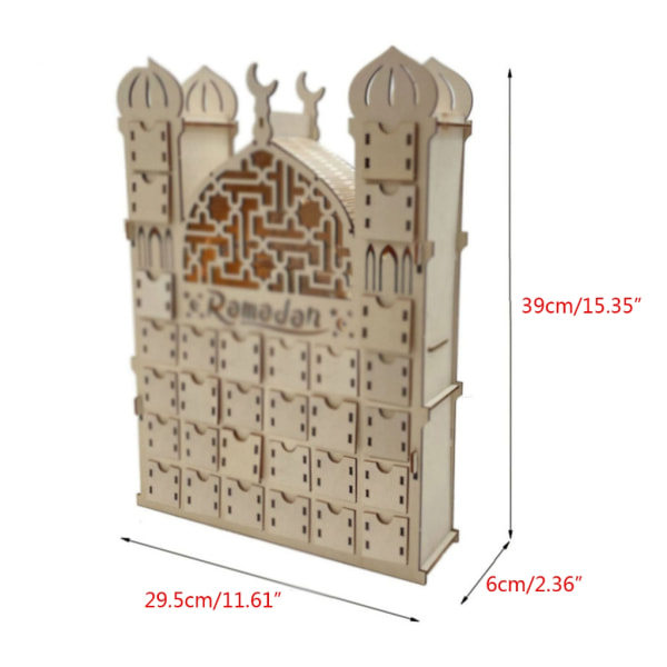 Eid Mubarak Nedräkningskalender Trä LED Ljuslåda Skåp Ornament för Ramadan Semester Nyårsfest Dekoration