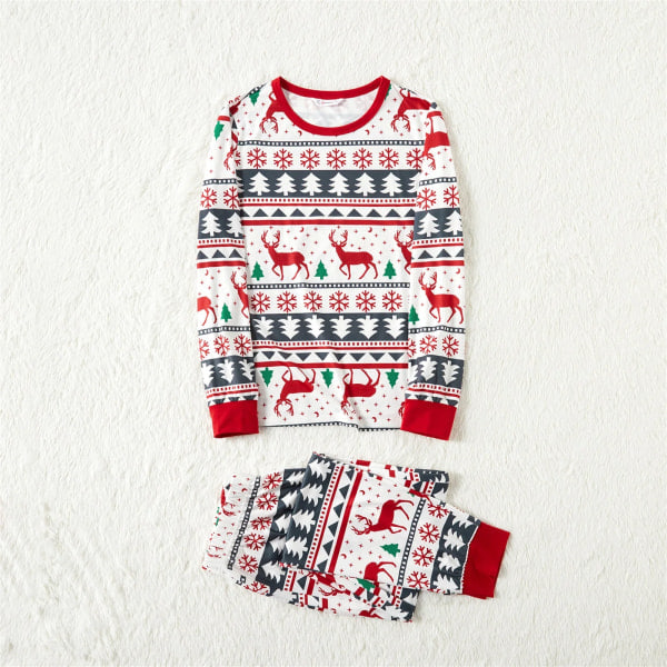 Julefamiliens Matchende Pyjamas med Allover Print Rød Familie Matchende Langærmet Pyjamas Sæt (Flammesikker) Rød-Hvid Mænd XL