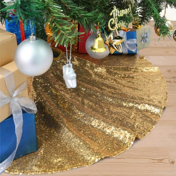 48 Tommer Guld Juletræsskørt Julepynt Sequin Træbetræk Nytårsfest Indendørs Juletræspynt
