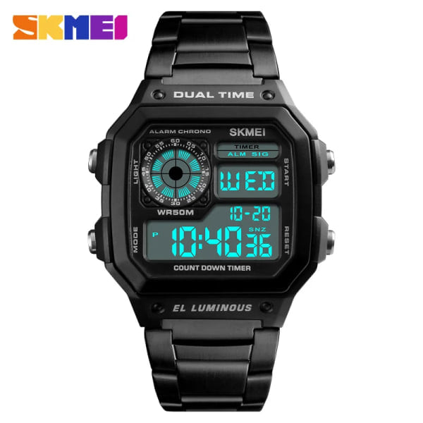 REMAKE SKMEI 1335 Digital ur med rustfrit stål armbånd reloj hombre Watch Men 5Bar vandtæt ure Sort