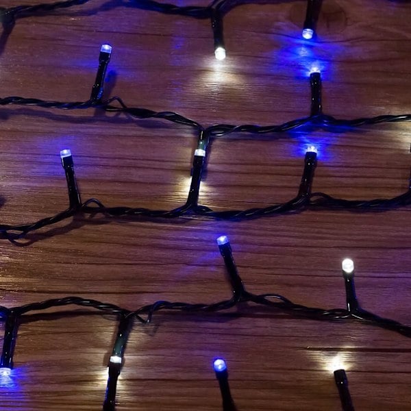 REMAKE (Blå), 20 m, 200 LED, to-farvede lysstrenge på grøn kabel med 8 driftstilstande, ideel til indendørs og udendørs brug A
