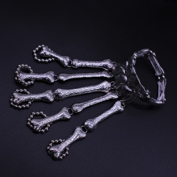 Halloween Hodeskalle Finger Armbånd Skelet Ring Armbånd Goth Alloy Armbånd Til Kvinder Piger Sølv