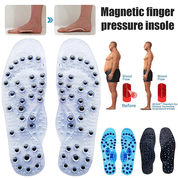 Fjärrinfraröd Turmalin Akupressur Sulor, Magnetiska Akupressur Reflexologi Sulor, Fotmassager Magnetiska Sulor (1 par) Transparent S