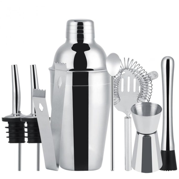8-delt cocktail sæt, barsæt, shaker 550ml - Rustfrit stål Sølv