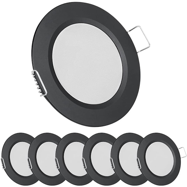 REMAKE Indbygget Spotlight DC 12V LED Ekstra Flad Sort Dæmpbar Hul 57-65mm 2.5W 3000K 215LM Vandtæt IP64 Indbygget Loftbelysning til Campingvogn Båd