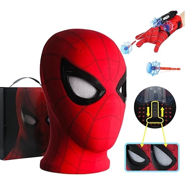 Mascara Spiderman Headgear Cosplay Movable Eyes Electronic Mask Spider Man 1:1 Chin Control Elastic Toys For Adults Kids Gift