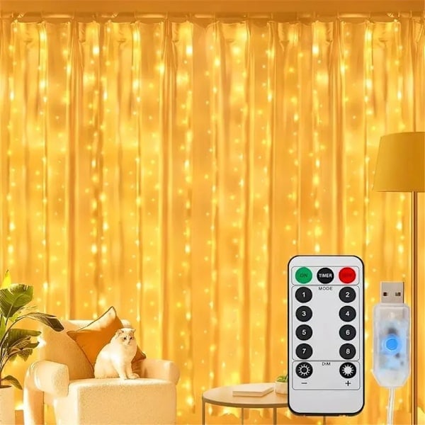 3/4/6M USB LED Gardinlys Garland til nytår 2025 Jul Bryllup Fødselsdag Soveværelse Ramadan Hjem Decor Varmt hvid 3x2M 200LED