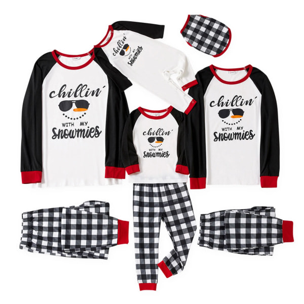 Jultomte Ansikte och Tryck Familjematchande Långärmad Pyjamas Set (Flamsäker) Svart-Vit Kvinna S