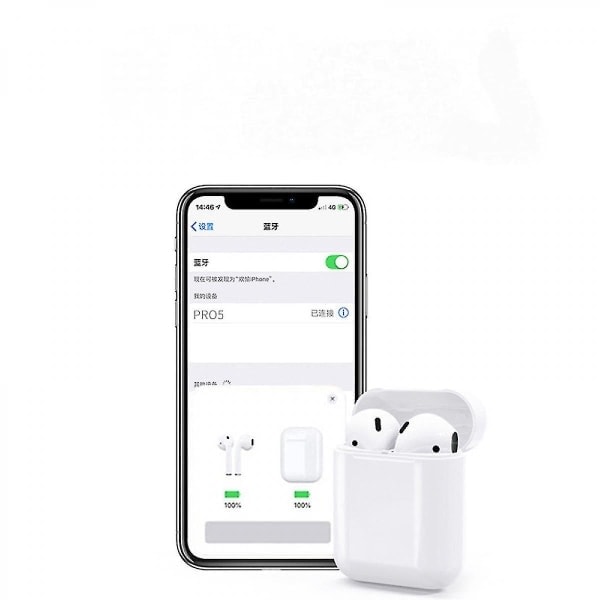 Pro 5 iPhone og Android kompatible Bluetooth-hodetelefoner, trådløse Bluetooth-hodetelefoner, kompakte og utsøkte, enkle å bære, hvite