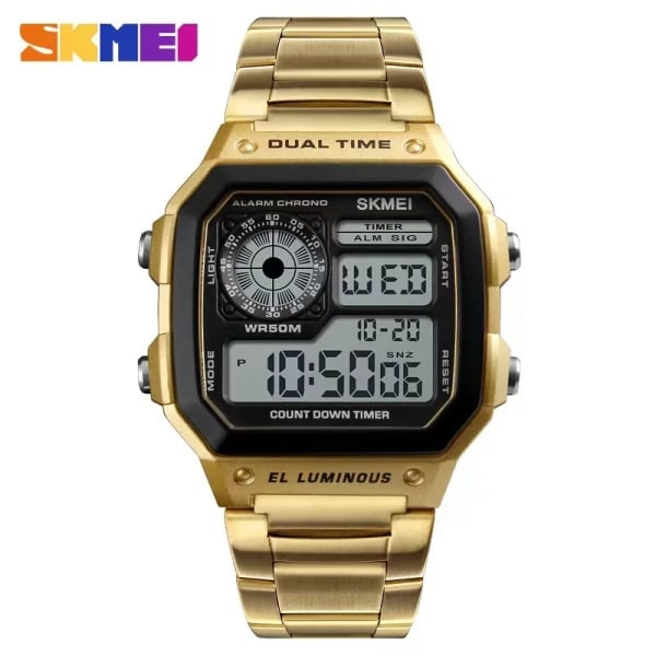 REMAKE SKMEI 1335 Digital ur med rustfrit stål armbånd reloj hombre Watch Men 5Bar vandtæt ure Sort