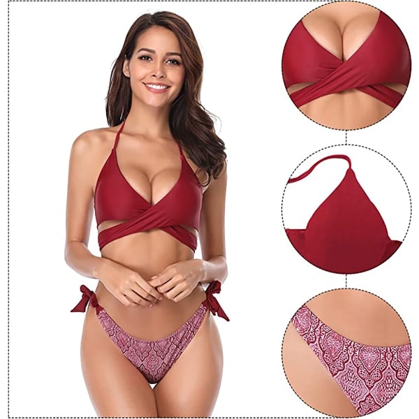 Push-up-bikinit, halter-kaula-aukko & matala vyötärö Viininpunainen BL