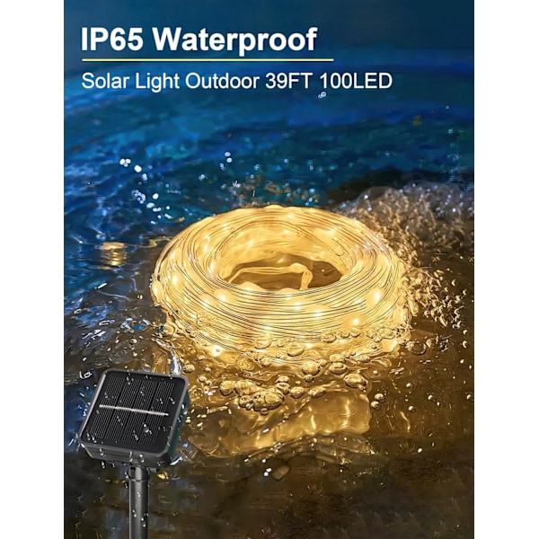 Solcellelamper Udendørs Vandtæt - 100 LED Lys Kæde til Terrasse, Eventyr Lys Kæder Solcelledrevet, Pool Lys, Udendørs Dekorations Lys til Have