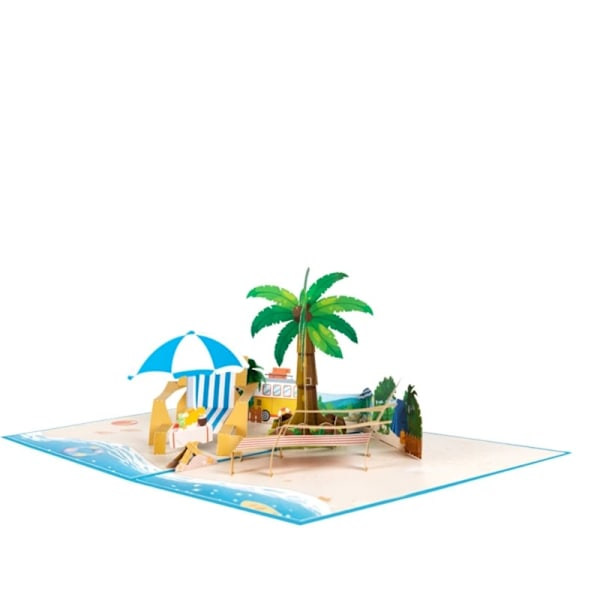 3D Pop Up -kortti Rantameri Palmupuu Lomakortti Juhlapäiväksi Isänpäiväksi Syntymäpäiväksi Eläkkeellejäämiskortti Lahjaksi