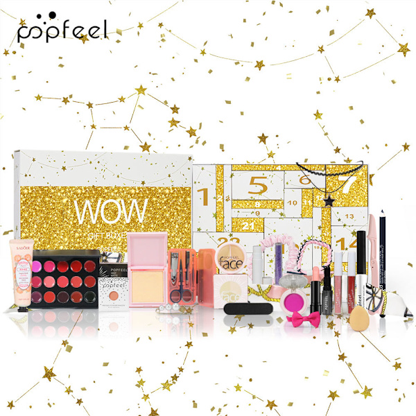 Julmakeup-gavekalender 2024, Skønheds-adventskalender, 24 Individuelt Indpakkede Makeup- og Kosmetikprodukter til Kvinder og Piger White