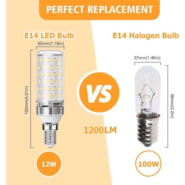 4-pak E14 LED-pære 12w 1200lm halogenpære-ækvivalent til 100w 3000k varm hvid Ac220240v Ikke dæmpbar