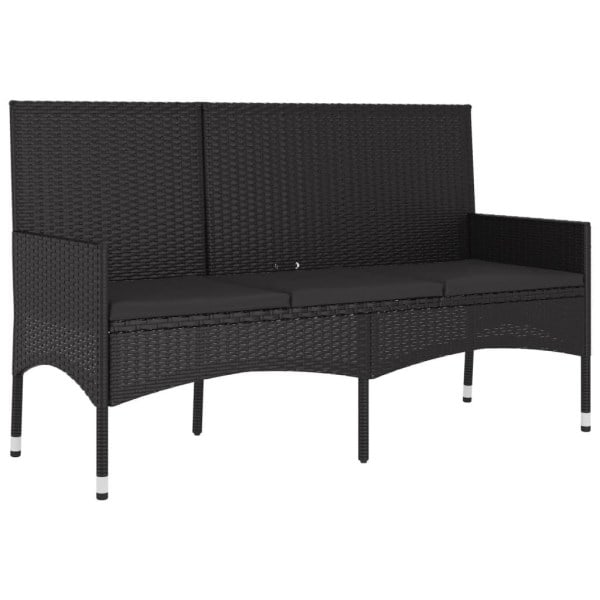 vidaXL Garden bench 3-seater with cushions synthetic rattan black Black