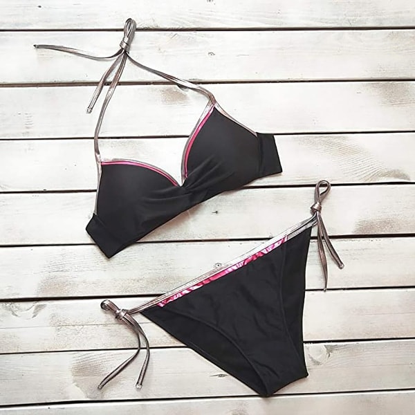 Push-up bikinin setti, jossa on halter-kaulakoru ja stringit 11-punainen 40