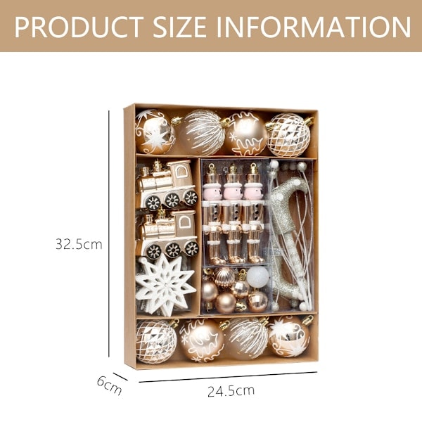 50-pack Julgranskulor, Champagne, Oslåeliga Julgranskulor, Snöflingor, Julgransdekorationer