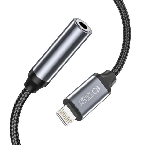REMAKE Tech-Protect Audioadapter Lightning - 3,5 mm AUX Honkontakt Nylon Svart