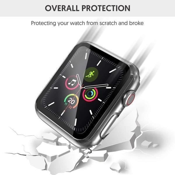 2-pakkauksen täyspeitekuori Apple Watch 4/5/6/SE:lle, näytönsuoja 44 mm, läpinäkyvä