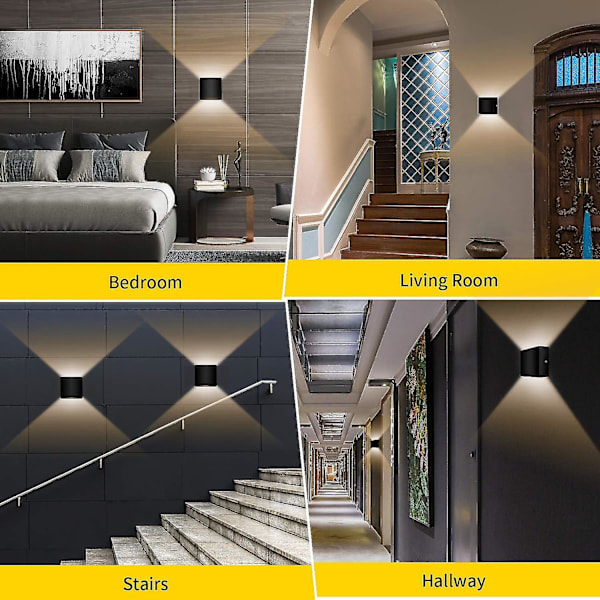 2-pack LED Vägglampor Inomhus Upp och Ner Vägglampor Svart 6W Aluminium