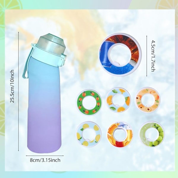 Air Water Bottle Smakskapslar Pack med 7 Smakskapslar och Borste, 650ml Frukt Doftande Vattenflaska BPA Fri 0% Socker för Fitness och Utomhus