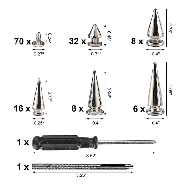 REMAKE 70 Set Silverfärgade Blandade Formar Spikar och Nitar Konformade Haken Spikar Läder Nitar Kit för Kläder Skor B Silver