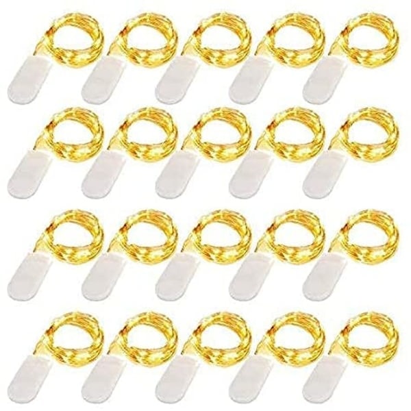 LED-ljusslingor med batteri, 20 st koppartrådsljusslingor varmvitt 1M 10 LED-lampor Julbelysning för inomhus- och utomhusdekoration
